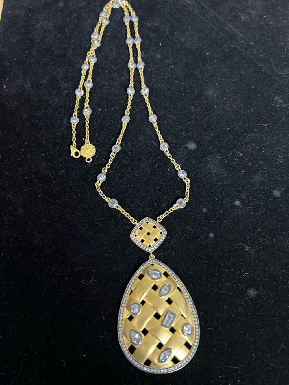 FRIEDA ROTHMAN 925 STERLING SILVER 2 TEAR DROP DIAMOND NECKLACE